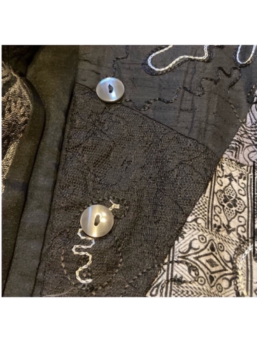 Laura Ashley vintage patchwork button up silk blend jacket black gray size large - Picture 6 of 9